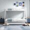 Costway Twin Over Full Metal Slats Bunk Bed Frame with Trundle, Guard Rail & Ladders White/Black